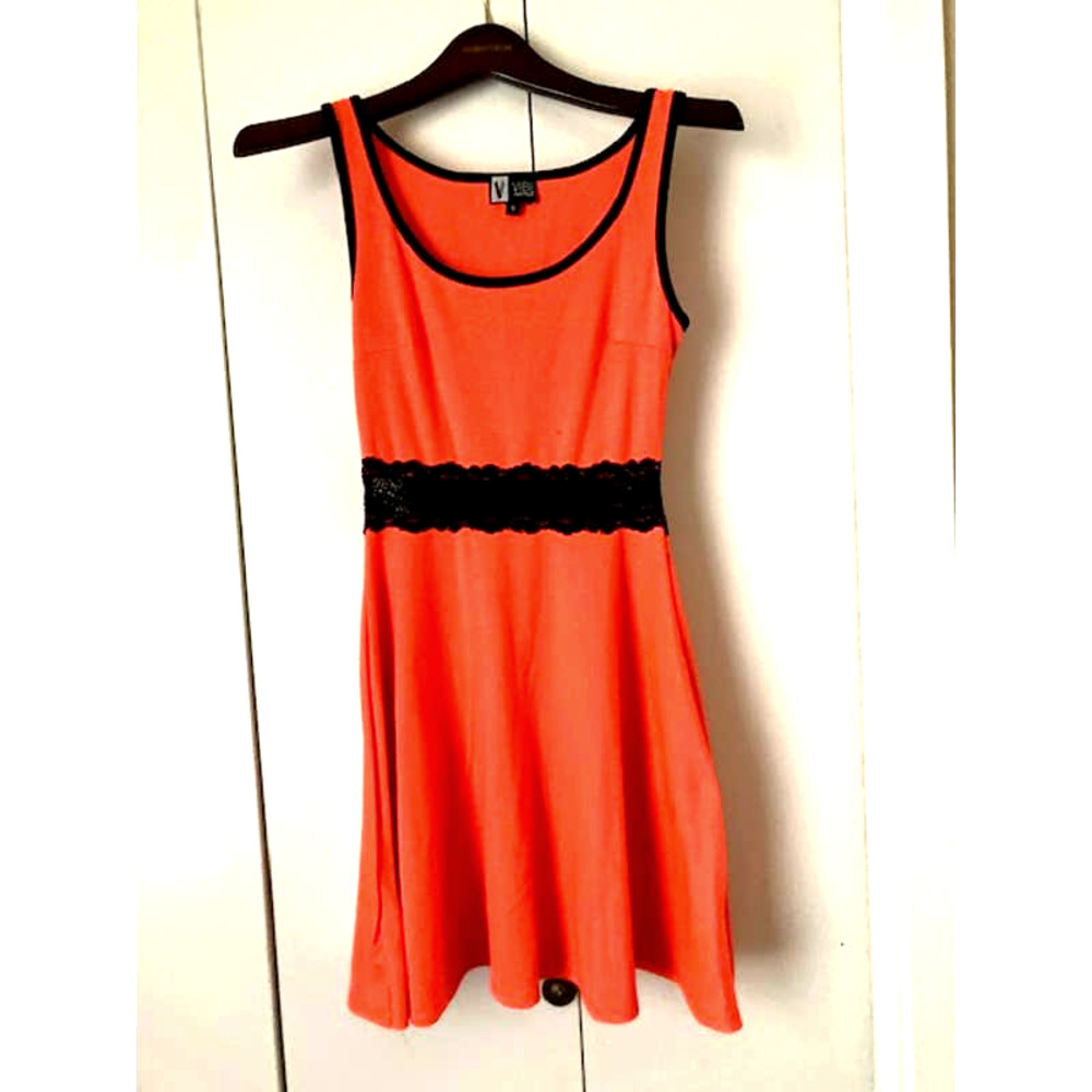 Florescent Orange & Black Lace Dress - Size Small
